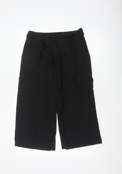 Dorothy Perkins Women Black UK 10 Cropped Wide-Leg Belted Trousers