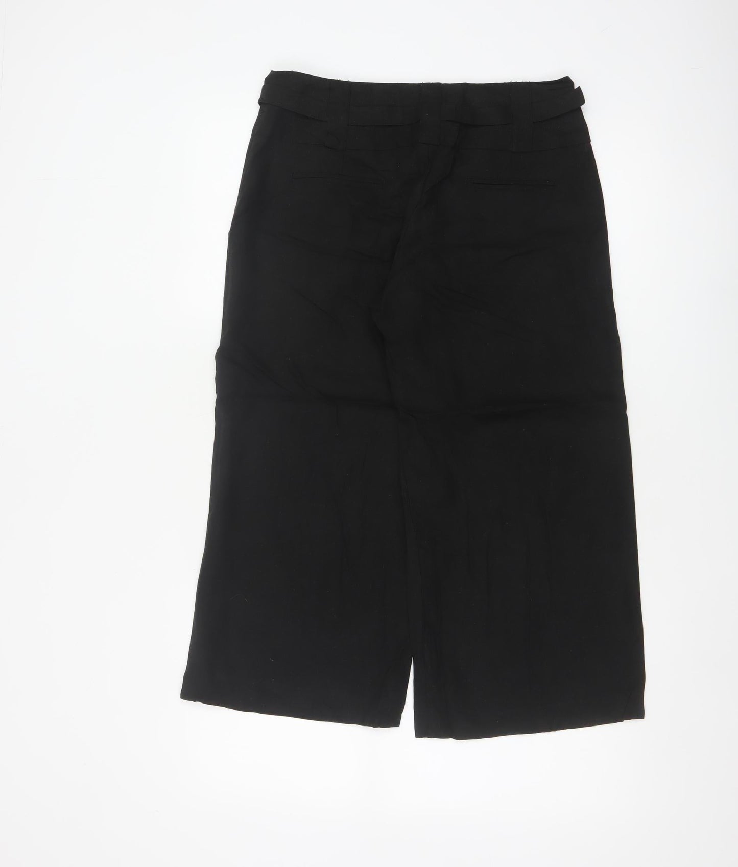 Dorothy Perkins Women Black UK 10 Cropped Wide-Leg Belted Trousers