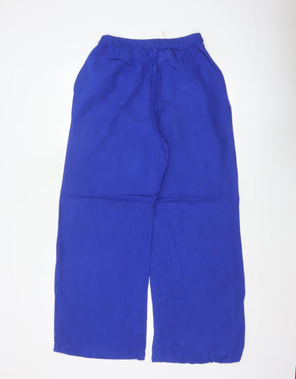 Oysho Women Blue Size S Wide-Leg Drawstring Trousers Pockets