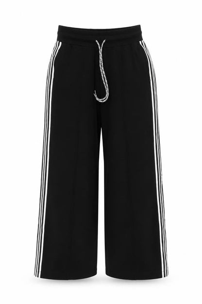 Marks & Spencer Women's Black UK 10 Long Wide-Leg Stripe Trousers