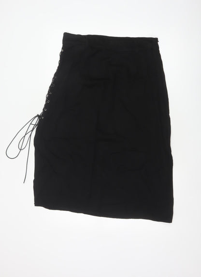 Disturbia Women Black UK 14 Gothic Lace Up Midi Pencil Skirt