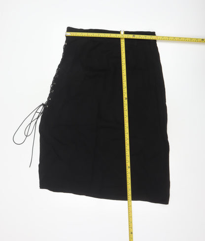 Disturbia Women Black UK 14 Gothic Lace Up Midi Pencil Skirt