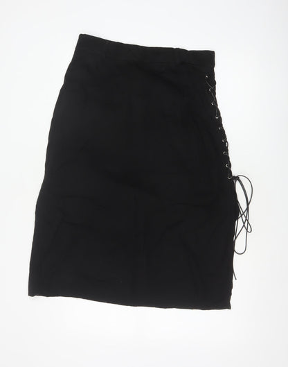 Disturbia Women Black UK 14 Gothic Lace Up Midi Pencil Skirt