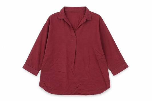 Uniqlo Women Red S Relaxed Collared Long Sleeve Viscose Blouse