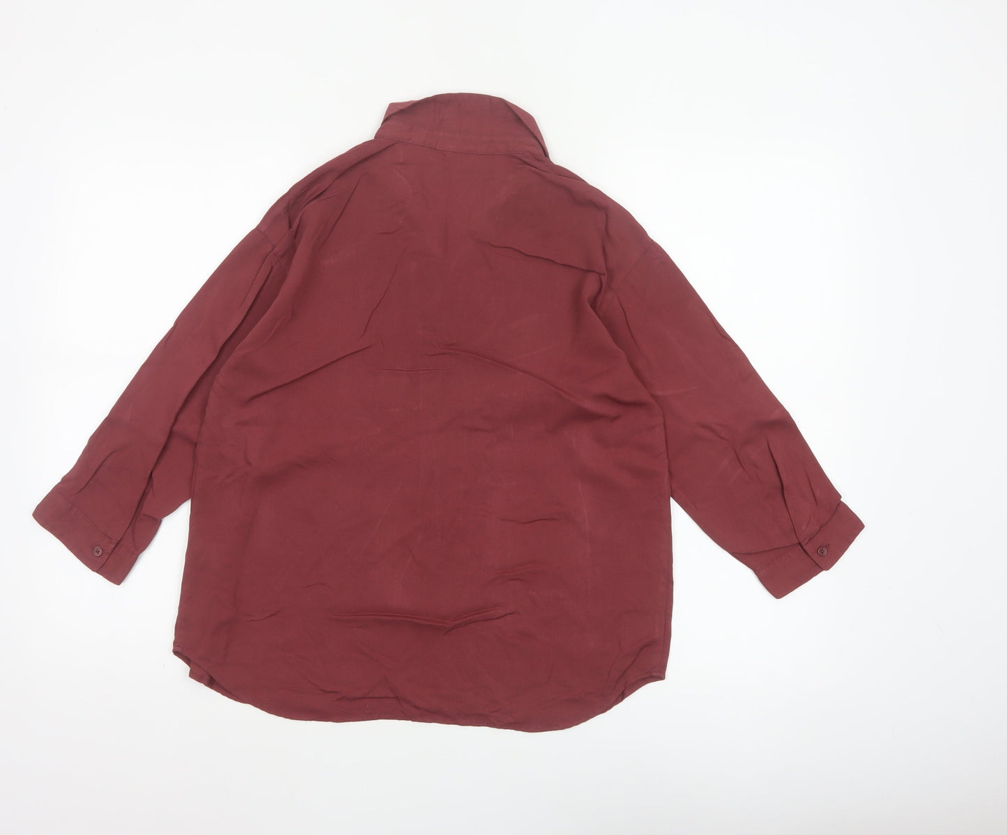 Uniqlo Women Red S Relaxed Collared Long Sleeve Viscose Blouse