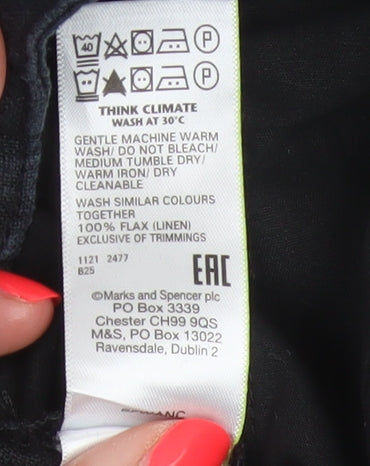 M&S Women Black Size 14 Short Linen High Rise Tapered Trousers