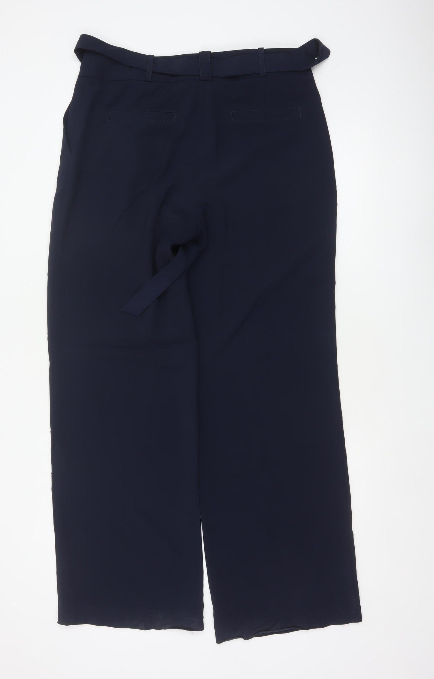 Next Women Blue UK 12 High Rise Wide-Leg Belted Tailored Trousers