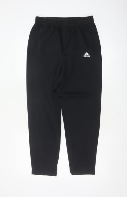 adidas Boys Black Jogger Trousers 13-14 Years Cotton Blend Elastic Waist