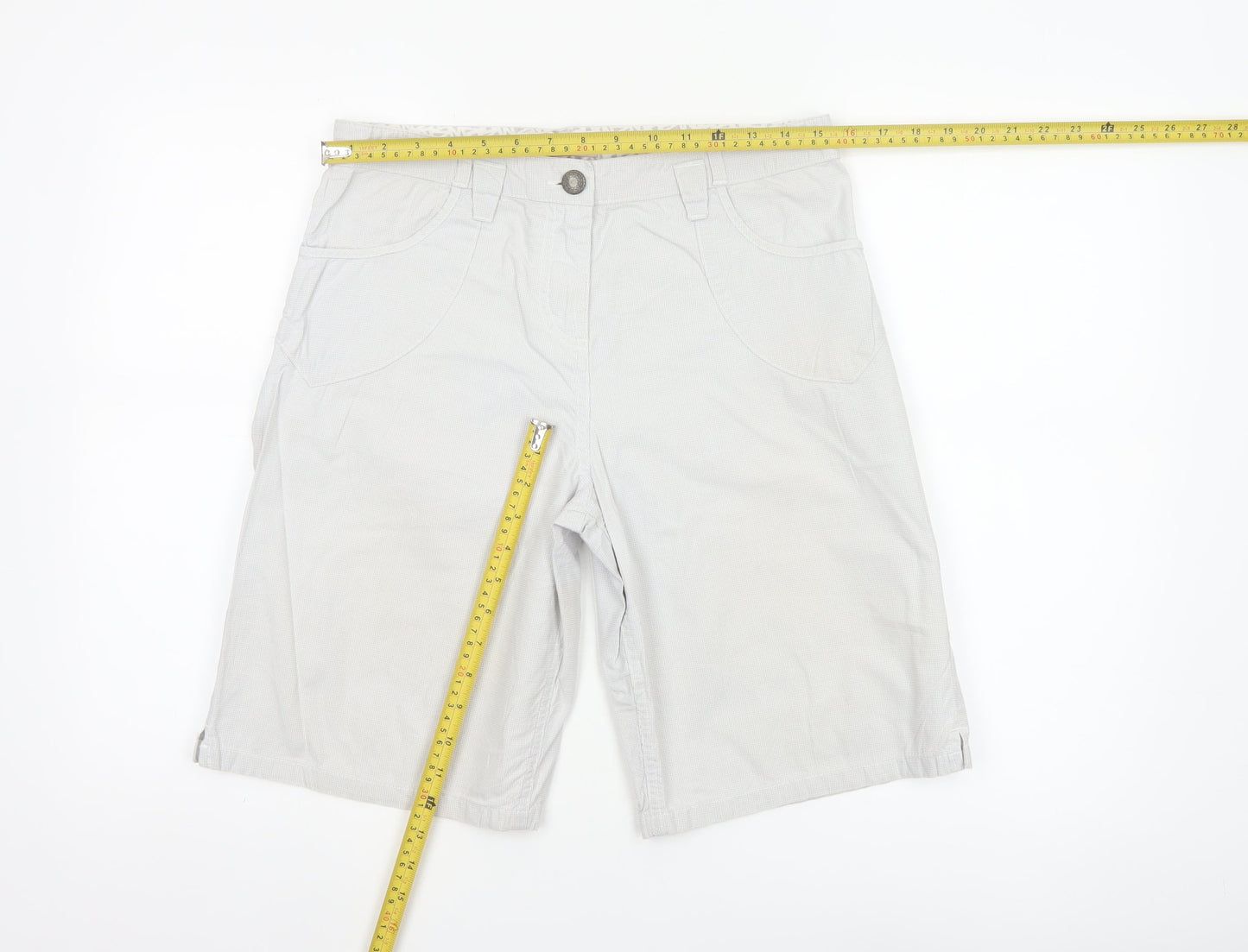 Marks & Spencer Per Una Women Grey White Check Bermuda Shorts UK 10
