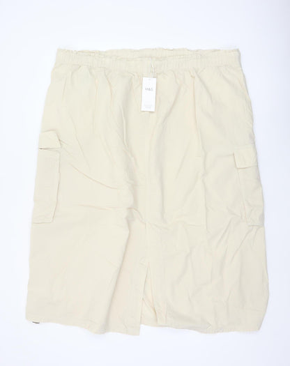 Marks & Spencer Women Beige UK 24 Long Cargo Skirt Drawstring Pockets