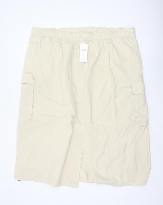 Marks & Spencer Women Beige UK 24 Long Cargo Skirt Drawstring Pockets