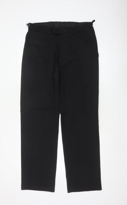 George Men’s Black 34 Regular Straight Dress Trousers Adjustable Waist