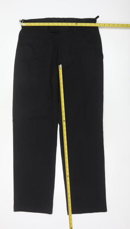 George Men’s Black 34 Regular Straight Dress Trousers Adjustable Waist