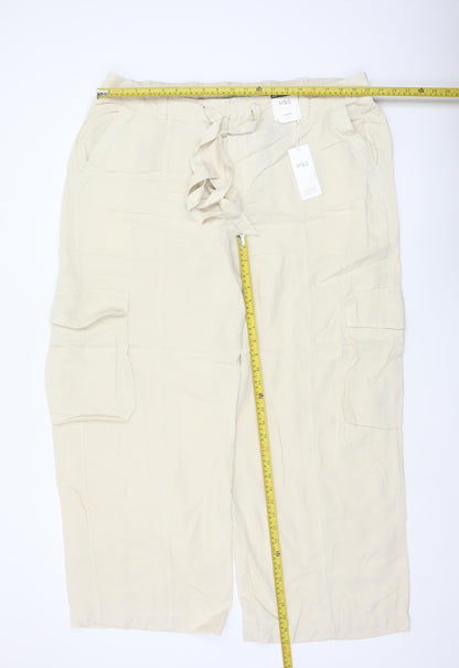 Marks and Spencer Women Ivory UK 22 Cargo Linen Blend Trousers