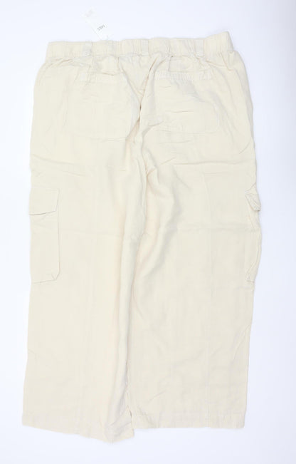 Marks and Spencer Women Ivory UK 22 Cargo Linen Blend Trousers