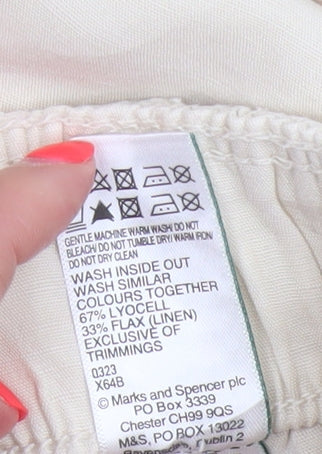 Marks and Spencer Women Ivory UK 22 Cargo Linen Blend Trousers