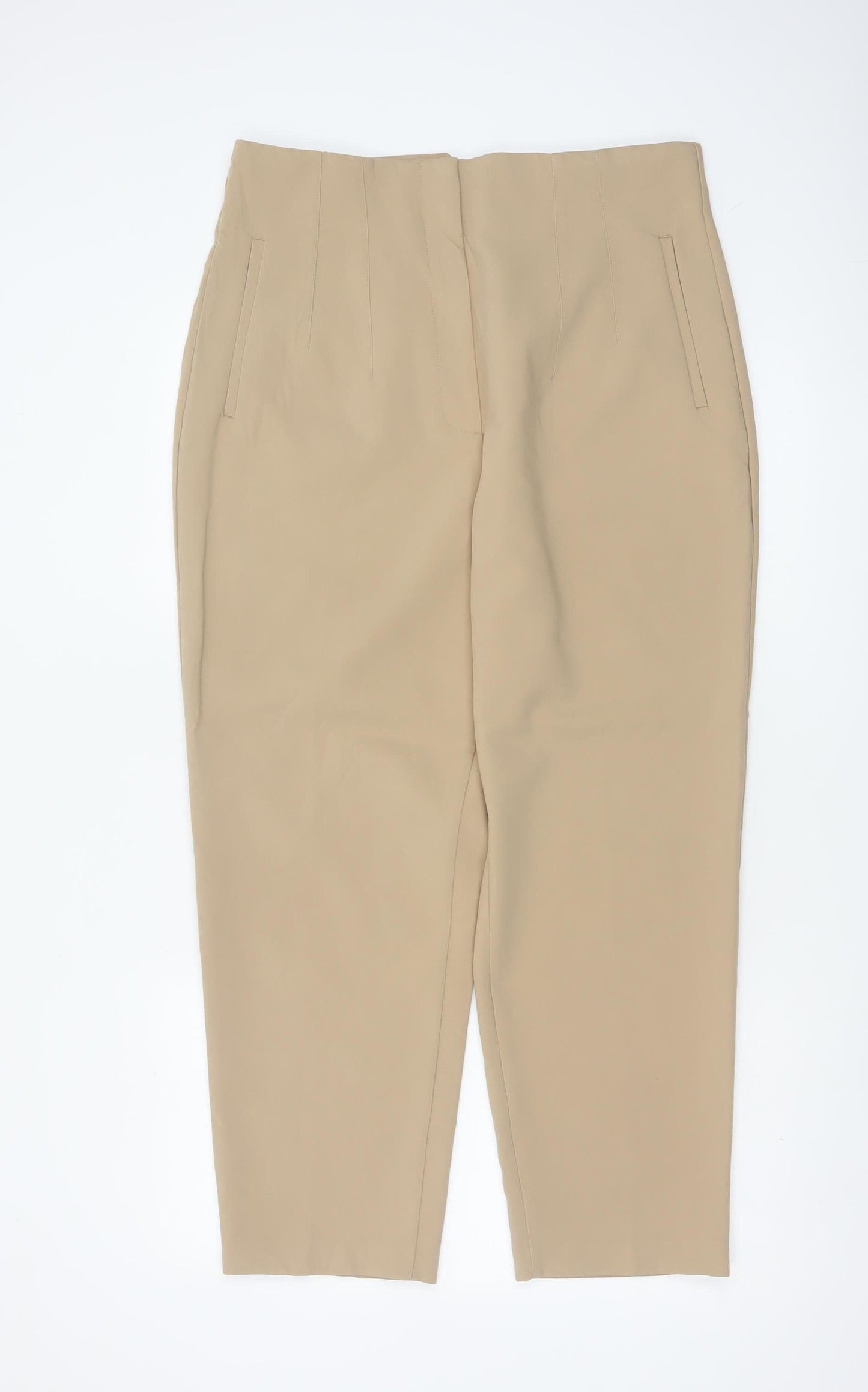 Zara Women Beige UK 14 High Rise Tapered Tailored Trousers