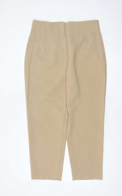 Zara Women Beige UK 14 High Rise Tapered Tailored Trousers