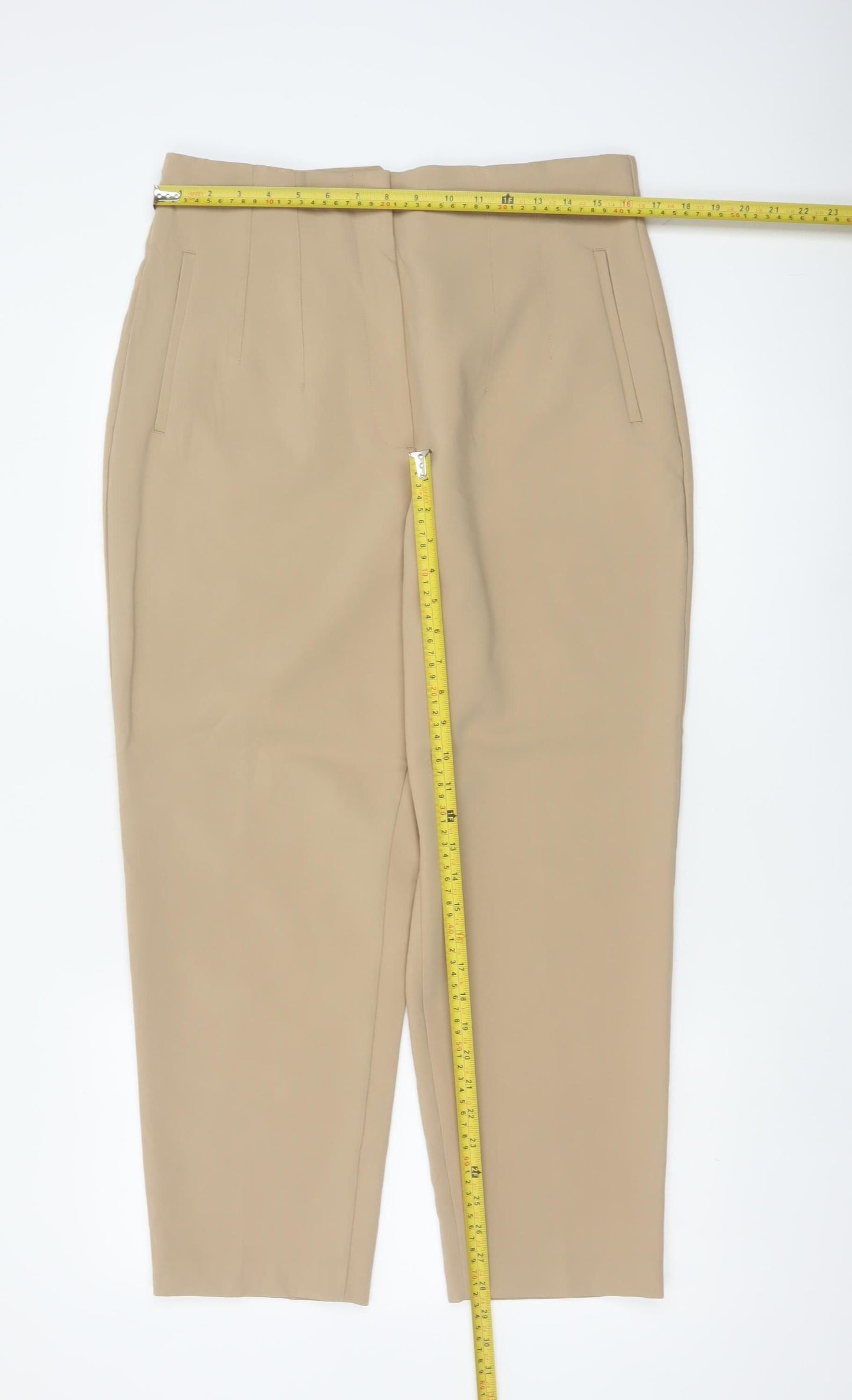 Zara Women Beige UK 14 High Rise Tapered Tailored Trousers