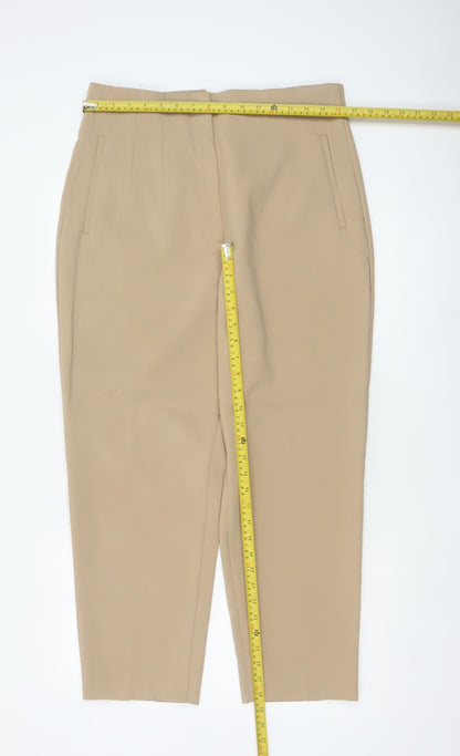 Zara Women Beige UK 14 High Rise Tapered Tailored Trousers