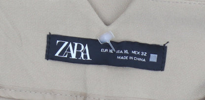Zara Women Beige UK 14 High Rise Tapered Tailored Trousers