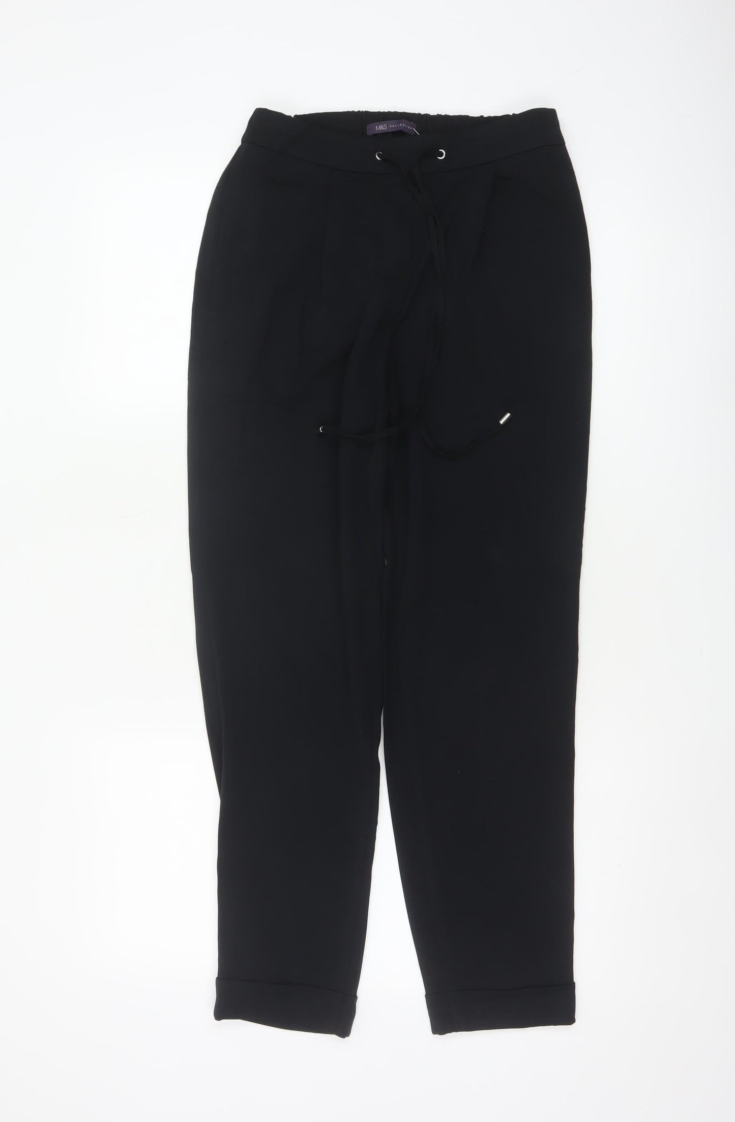 M&S Women Black UK 6 Tapered Drawstring Cuffed Jogger Trousers