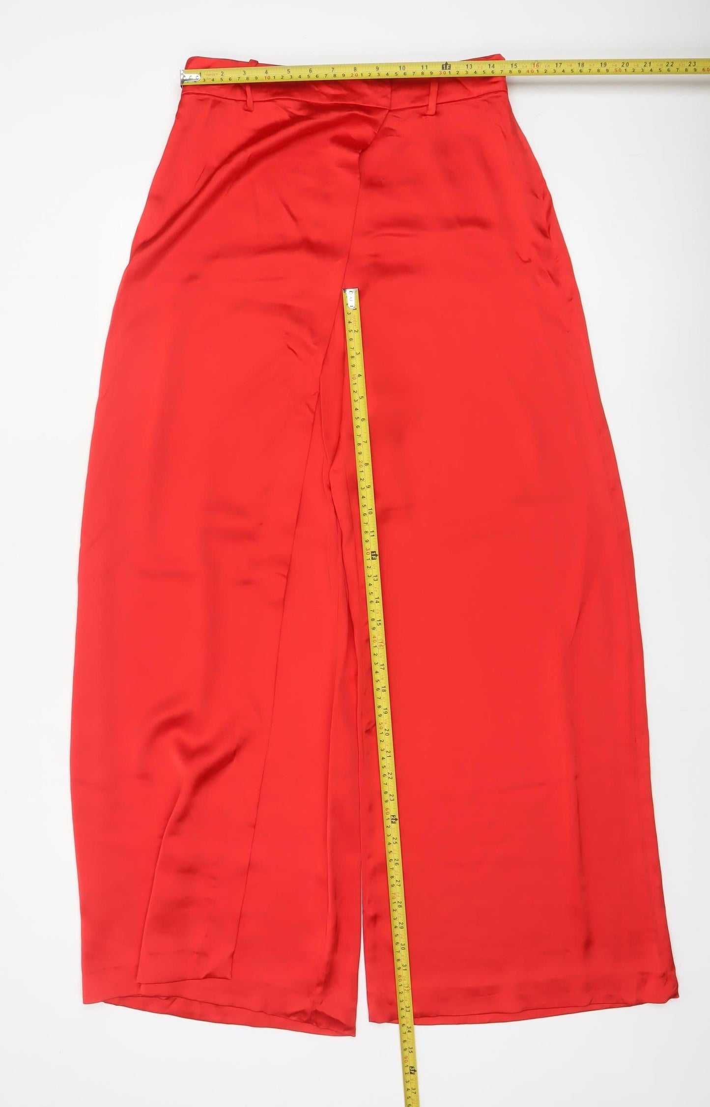 Zara Women Red L High Rise Wide-Leg Tailored Trousers