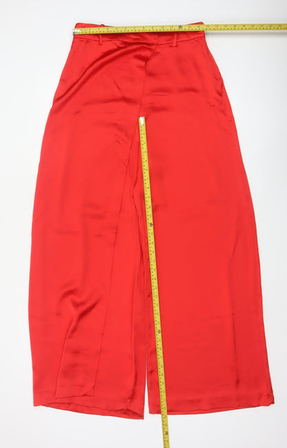 Zara Women Red L High Rise Wide-Leg Tailored Trousers
