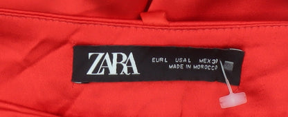 Zara Women Red L High Rise Wide-Leg Tailored Trousers