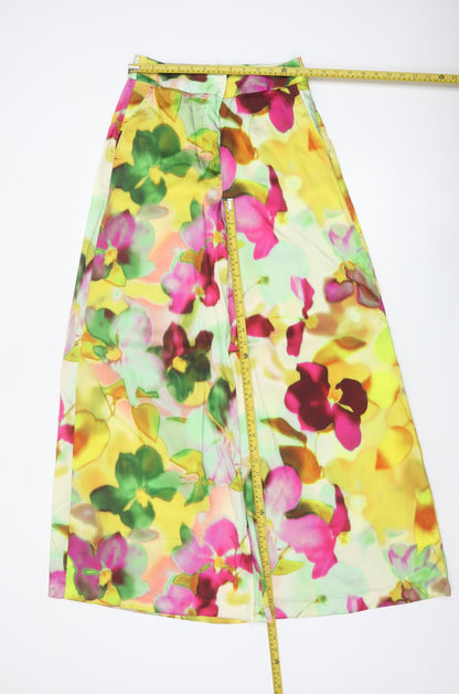 Zara Women Multicoloured UK 8 Floral Wide-Leg Trousers High Rise