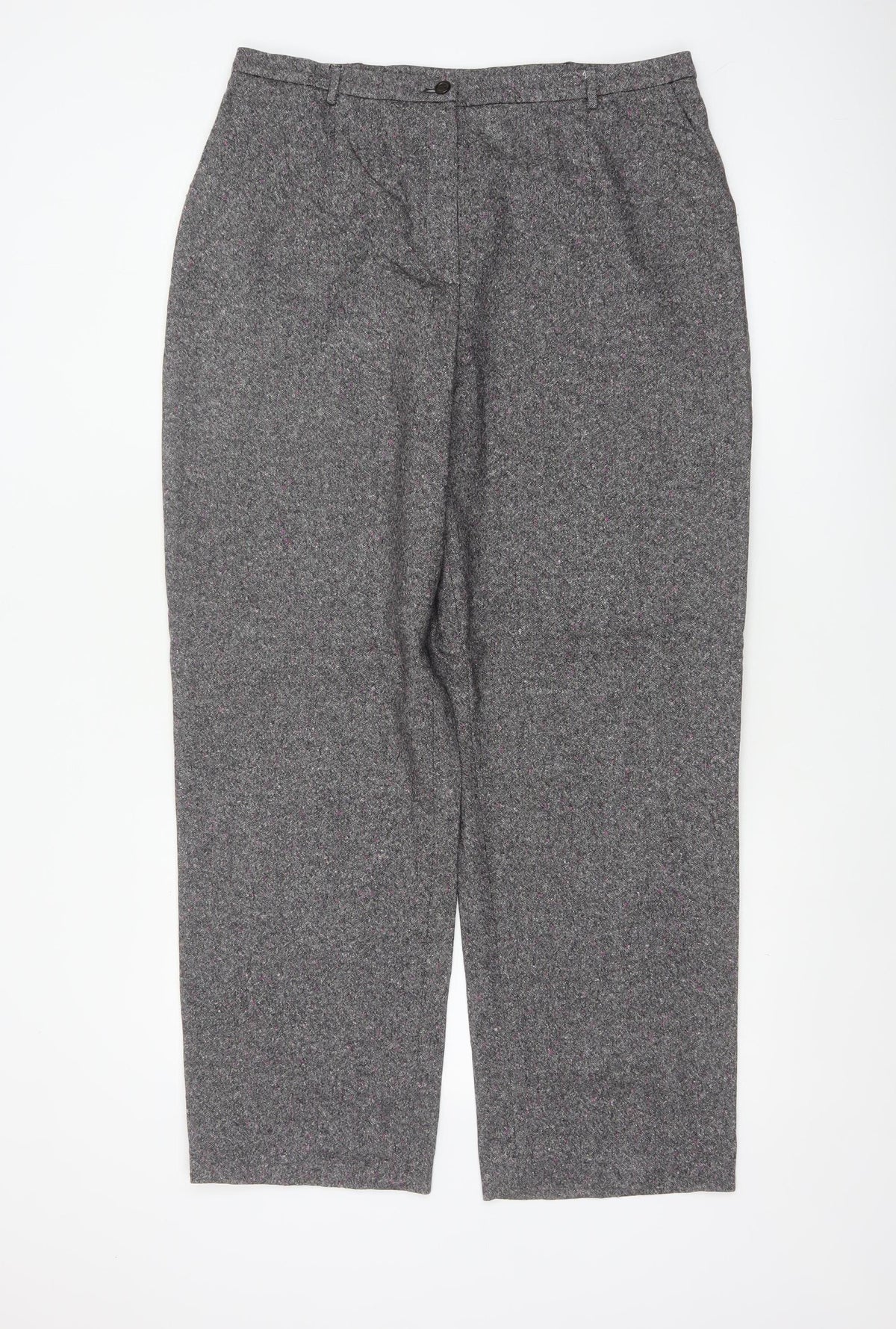 Viyella Women’s Grey Tweed Fleck Straight Trousers UK 16 Workwear