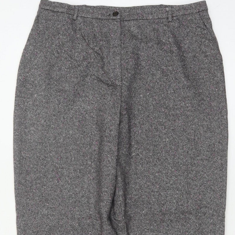 Viyella Women’s Grey Tweed Fleck Straight Trousers UK 16 Workwear