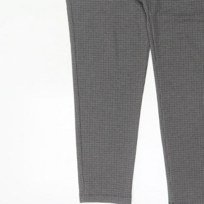 Next Women’s Grey Check Tapered Trousers Size 16 Long High Rise