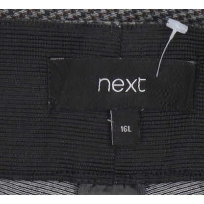 Next Women’s Grey Check Tapered Trousers Size 16 Long High Rise