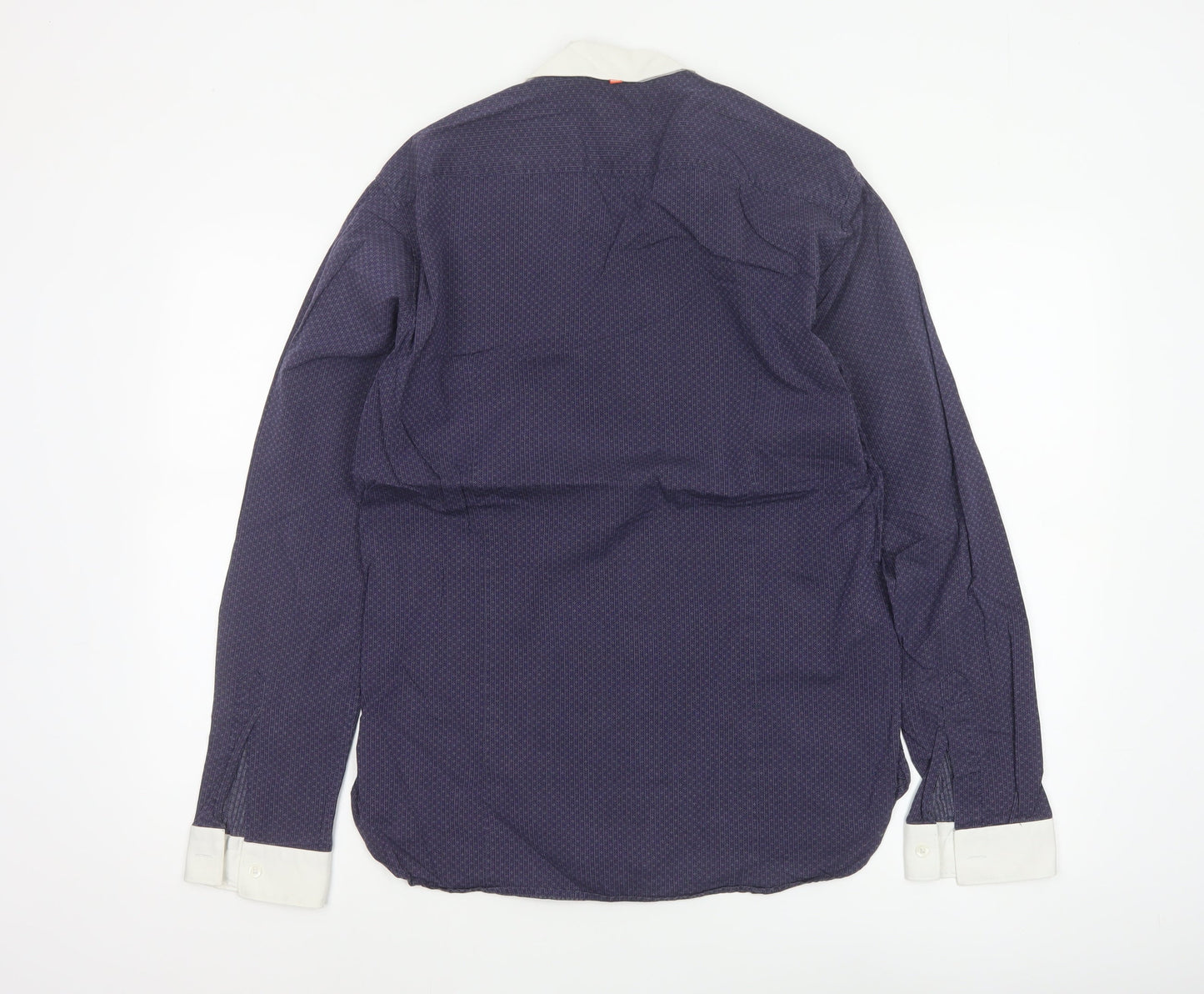 Hugo Boss Men’s Blue M Geometric Contrast Collar Long Sleeve Button-Up Shirt
