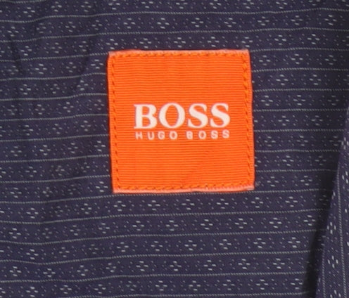 Hugo Boss Men’s Blue M Geometric Contrast Collar Long Sleeve Button-Up Shirt