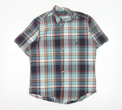 Nautica Men Multicolour Plaid Cotton Button-Down Short Sleeve Shirt S