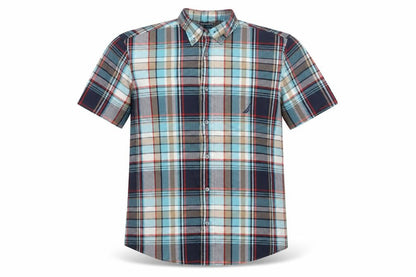 Nautica Men Multicolour Plaid Cotton Button-Down Short Sleeve Shirt S