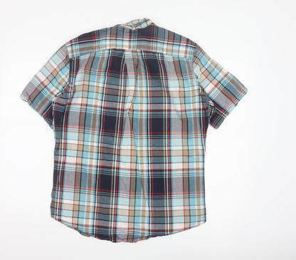 Nautica Men Multicolour Plaid Cotton Button-Down Short Sleeve Shirt S