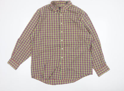 Lands' End Men’s Multicoloured Check Button-Down Shirt M Regular