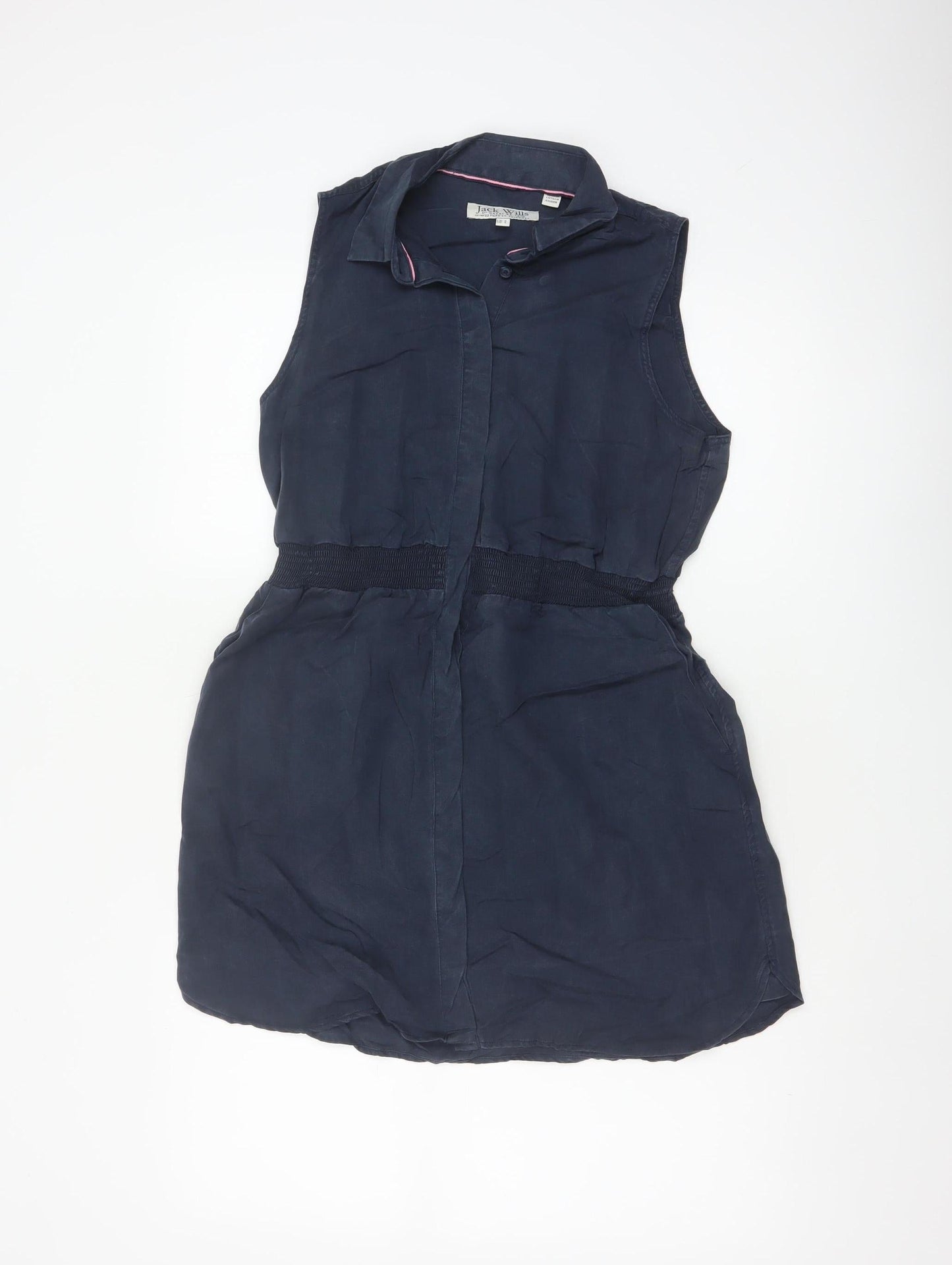 Jack Wills Women Navy UK 8 Sleeveless Shirt Dress Collared Lyocell