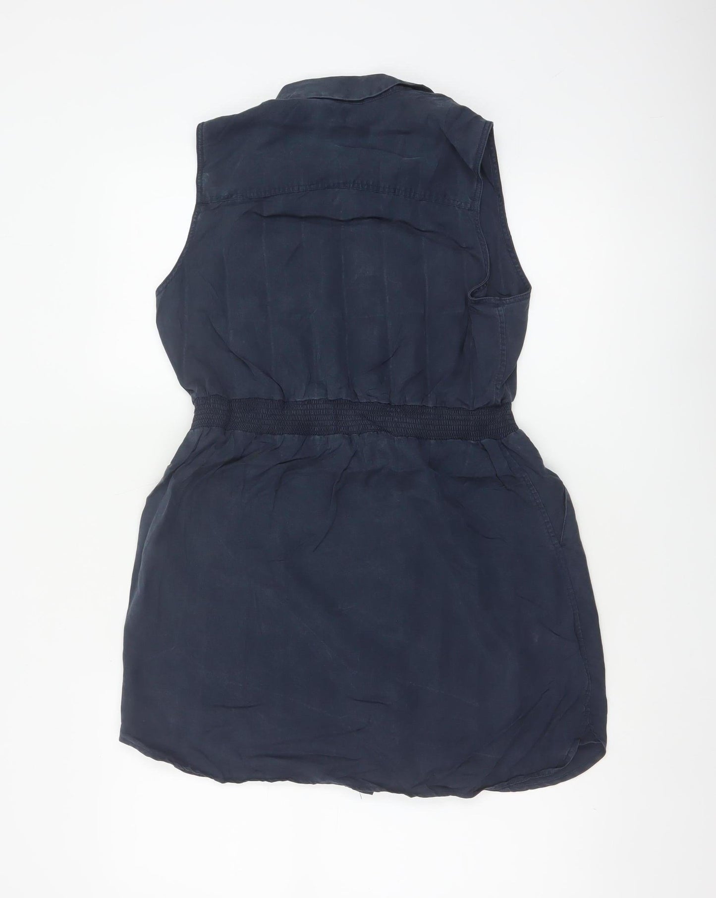 Jack Wills Women Navy UK 8 Sleeveless Shirt Dress Collared Lyocell
