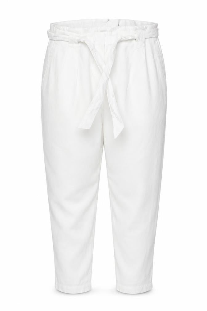Marks & Spencer Women White Linen Paperbag Belted Tapered Trousers Size 22