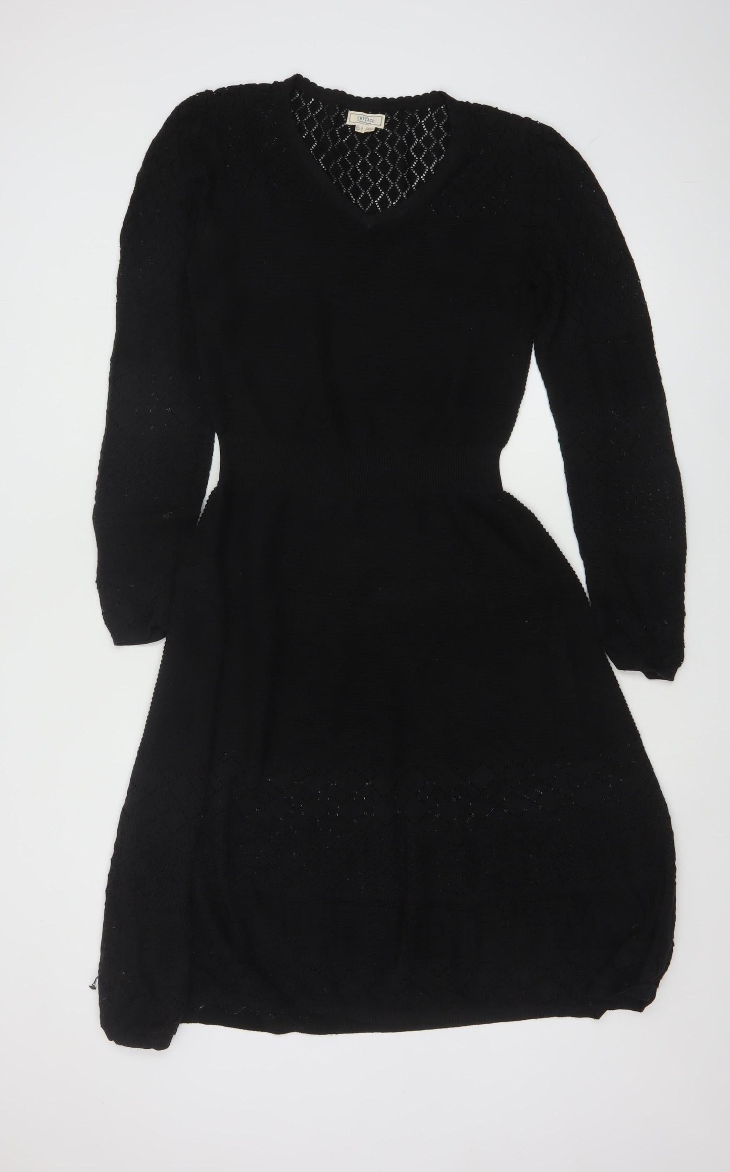 Fat Face Women Black UK 10 Fit & Flare Knit V-Neck Jumper Dress