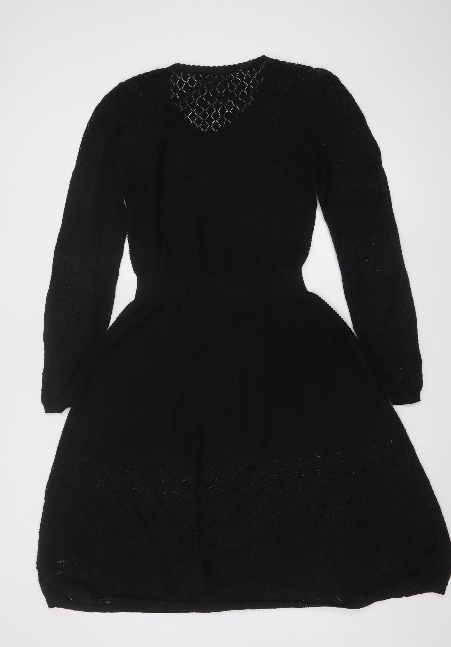 Fat Face Women Black UK 10 Fit & Flare Knit V-Neck Jumper Dress