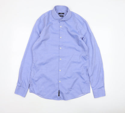 Hugo Boss Men's Blue Size 40 Slim Fit Cotton Long Sleeve Button-Up Shirt
