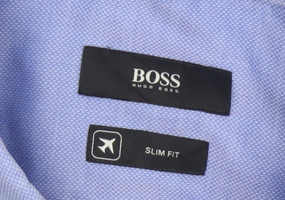 Hugo Boss Men's Blue Size 40 Slim Fit Cotton Long Sleeve Button-Up Shirt