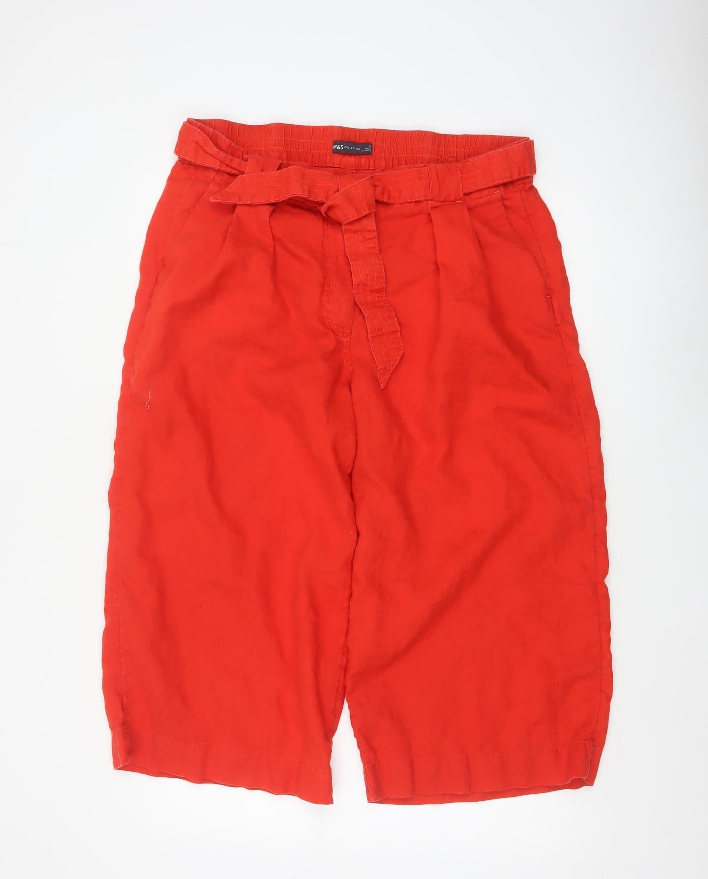 Marks & Spencer Women Red UK 18 Linen Cropped Paperbag Trousers
