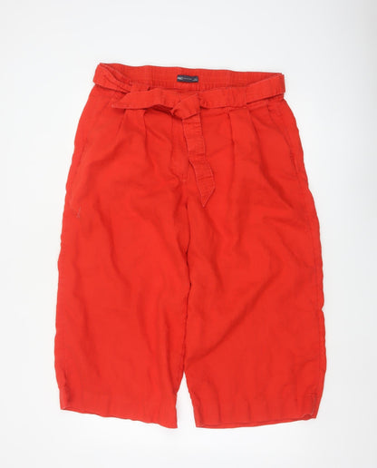 Marks & Spencer Women Red UK 18 Linen Cropped Paperbag Trousers