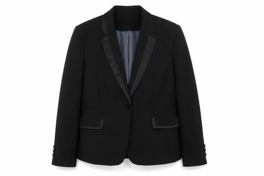 CC Women's Black UK 18 Tuxedo Blazer Satin Shawl Lapel